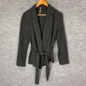 Free People Black Textured Tie Waist Blazer Jacket Womens Size Medium M